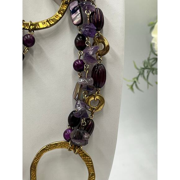 Chico's Purple Glass Beads and Square Amethyst Gold Tone Long Necklace - Picture 3 of 12
